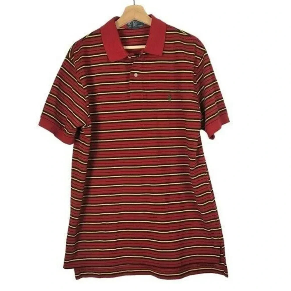 Polo Ralph Lauren Red & Yellow Stripe Short Sleeve Polo L - Picture 1 of 3